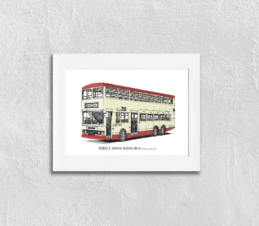 Hand-Drawn Frame Print : Hong Kong Double-Decker Bus