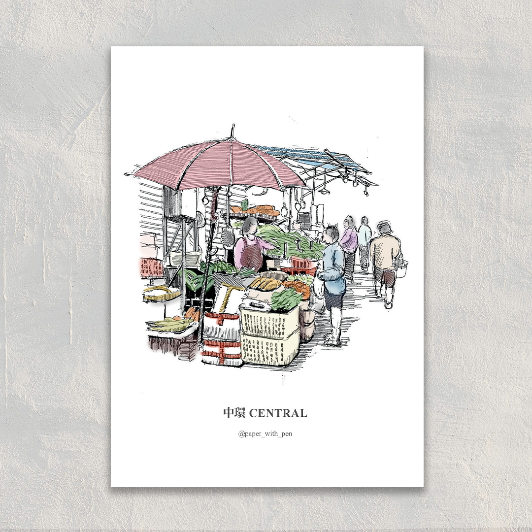 A6 Hand-Drawn Postcard : Graham Street Wet Market