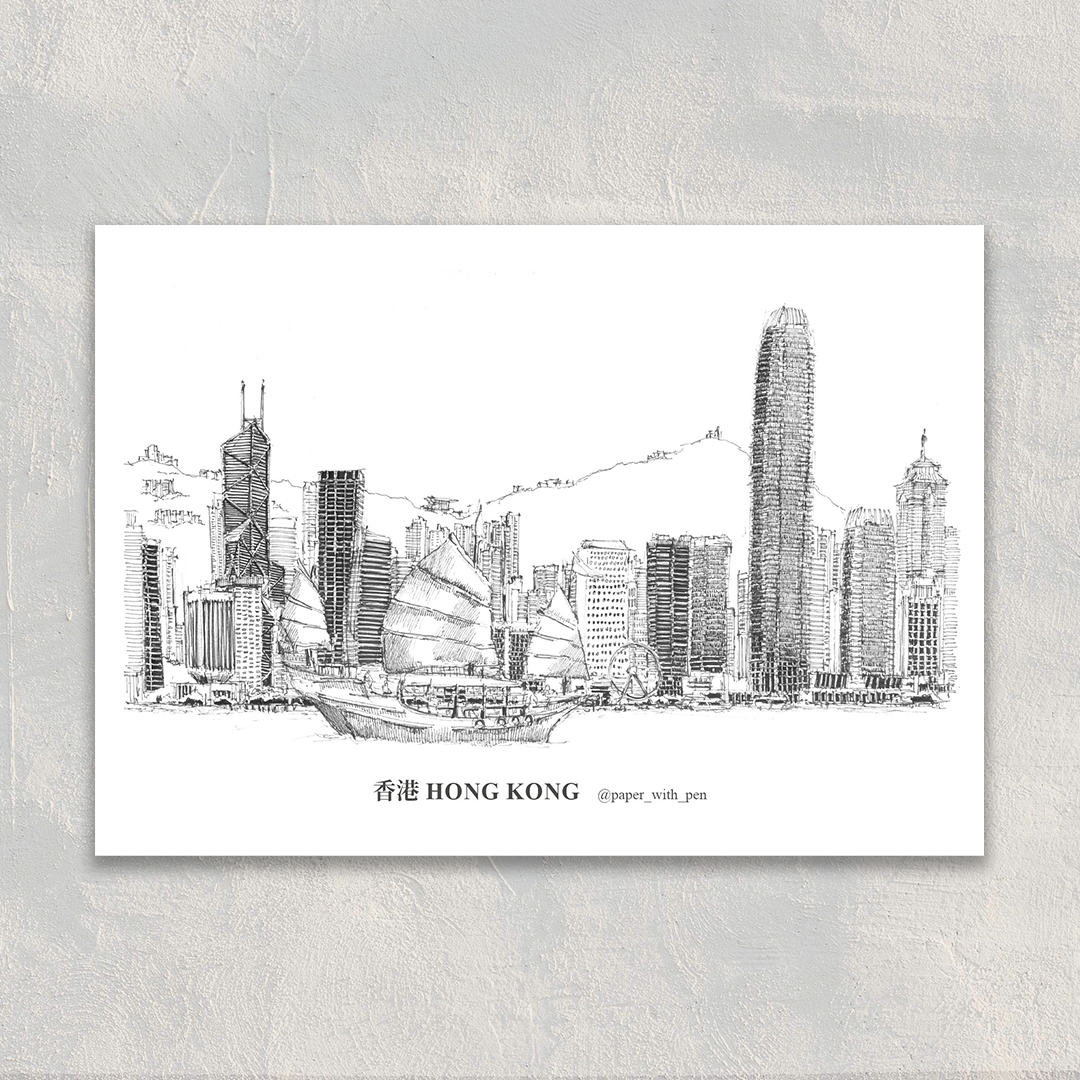 A6 Hand-Drawn Postcard : Victoria Harbour